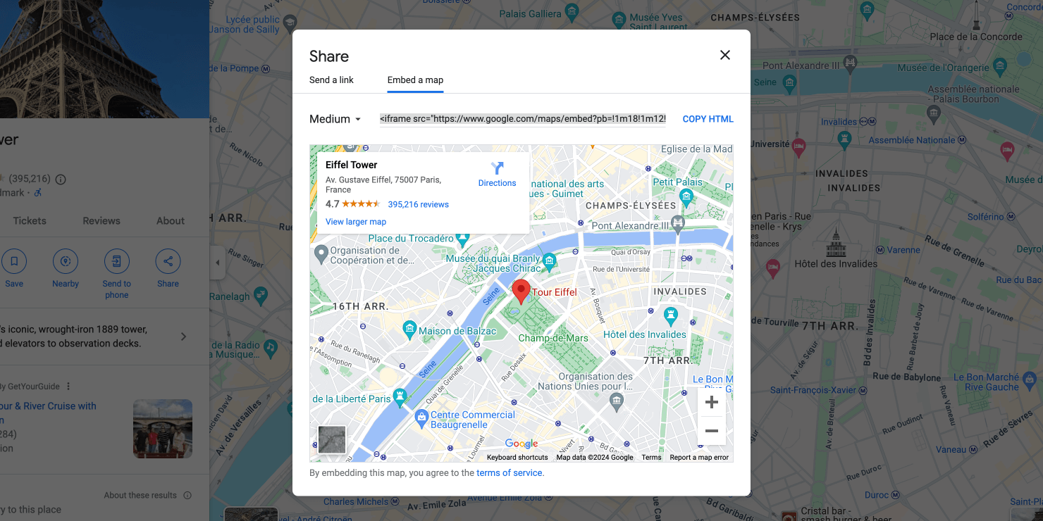 Copying the Google Maps embed code