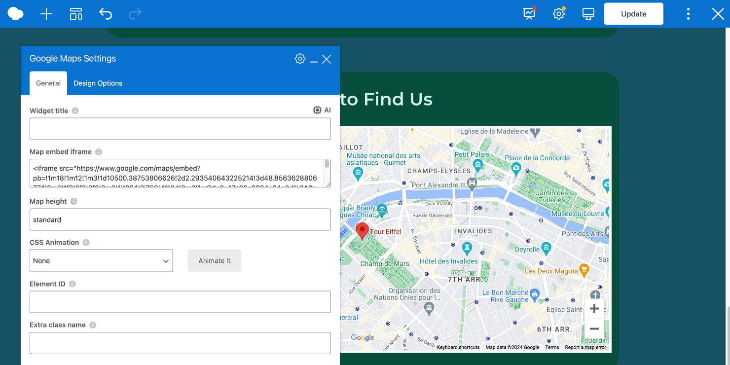 Embedding a Google Map in WPBakery Page Builder for WordPress