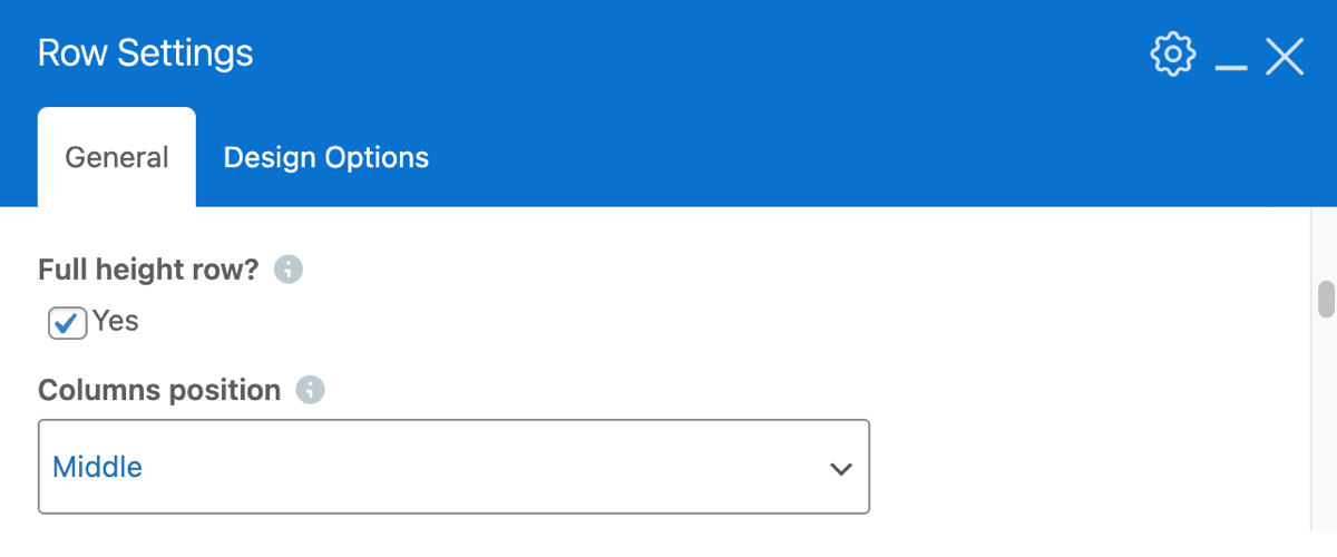 Full height row option in WPBakery row settings