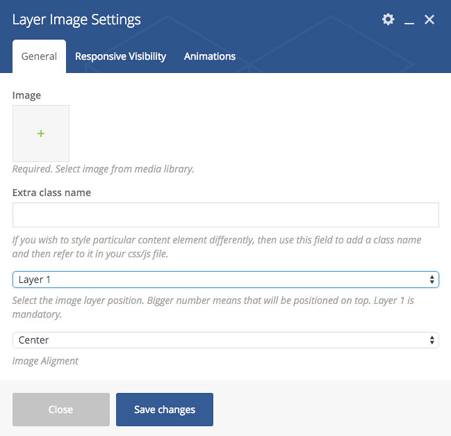 Settings window of WPBakery Page Builder Layer Images addon