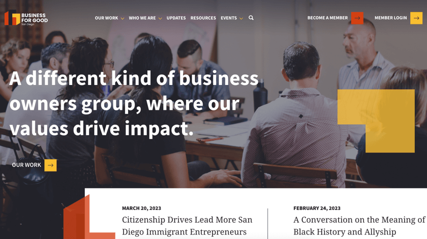 Business for Good San Diego website made with WPBakery Page Builder for WordPress