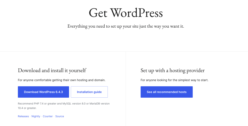 Download the WordPress software for free on WordPress.org