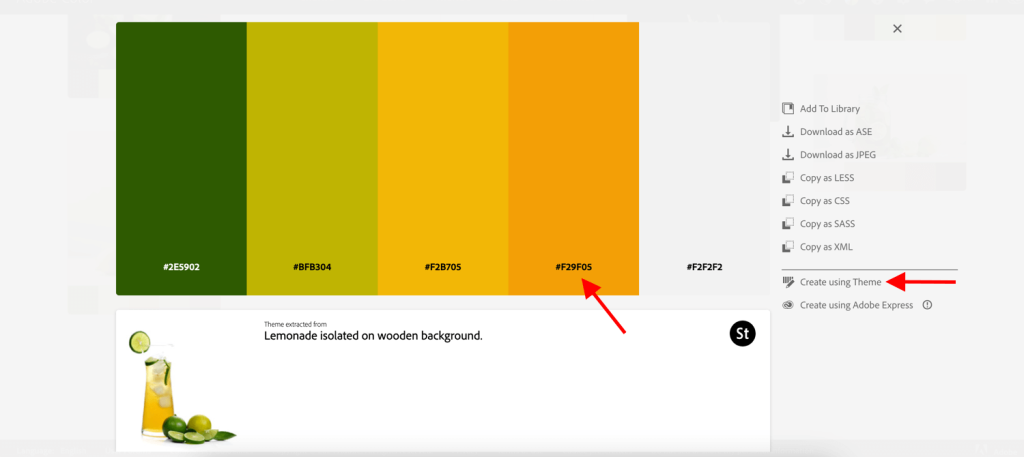 Copy color codes or adjust color scheme with Adobe Color