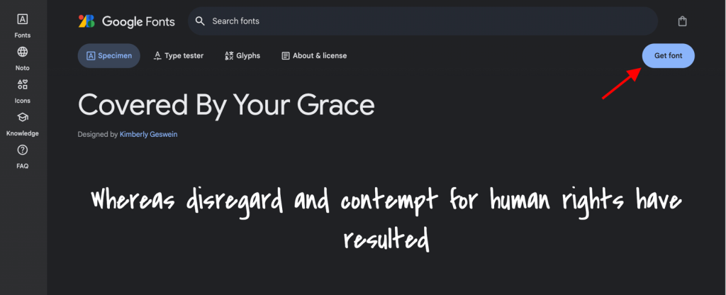 Download free Google Font "Covered By Your Grace"