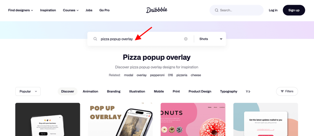 Find a design for inspiration in Dribbble