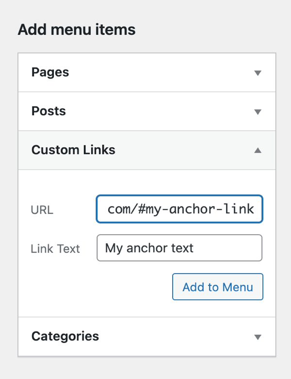 Add anchor link to menu in WordPress 