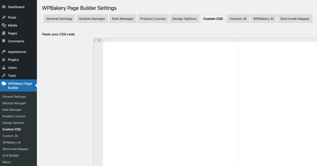 Custom CSS in WPBakery Page Builder Settings