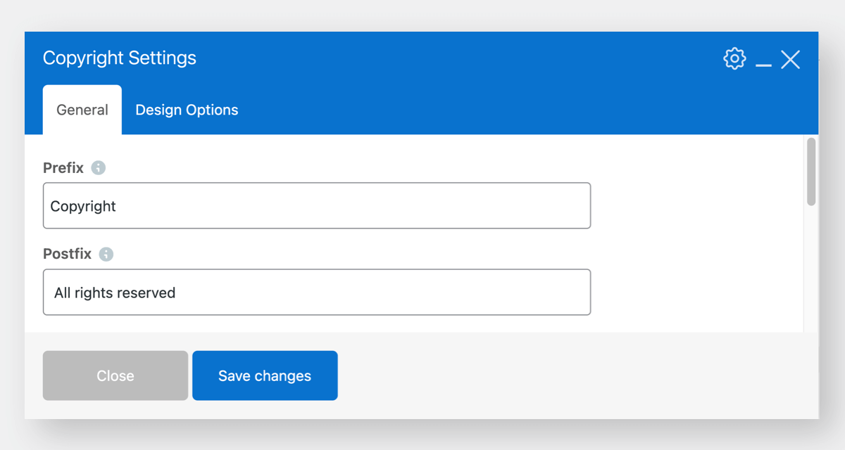 Copyright element settings in WPBakery