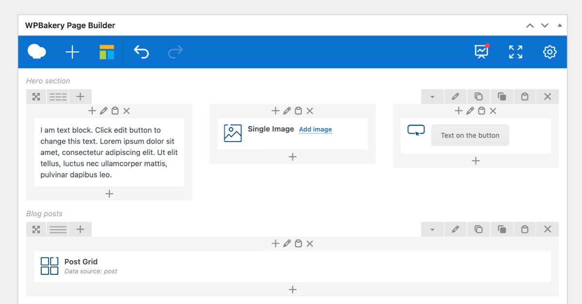 Row titles in the WPBakery Page Builder backend editor