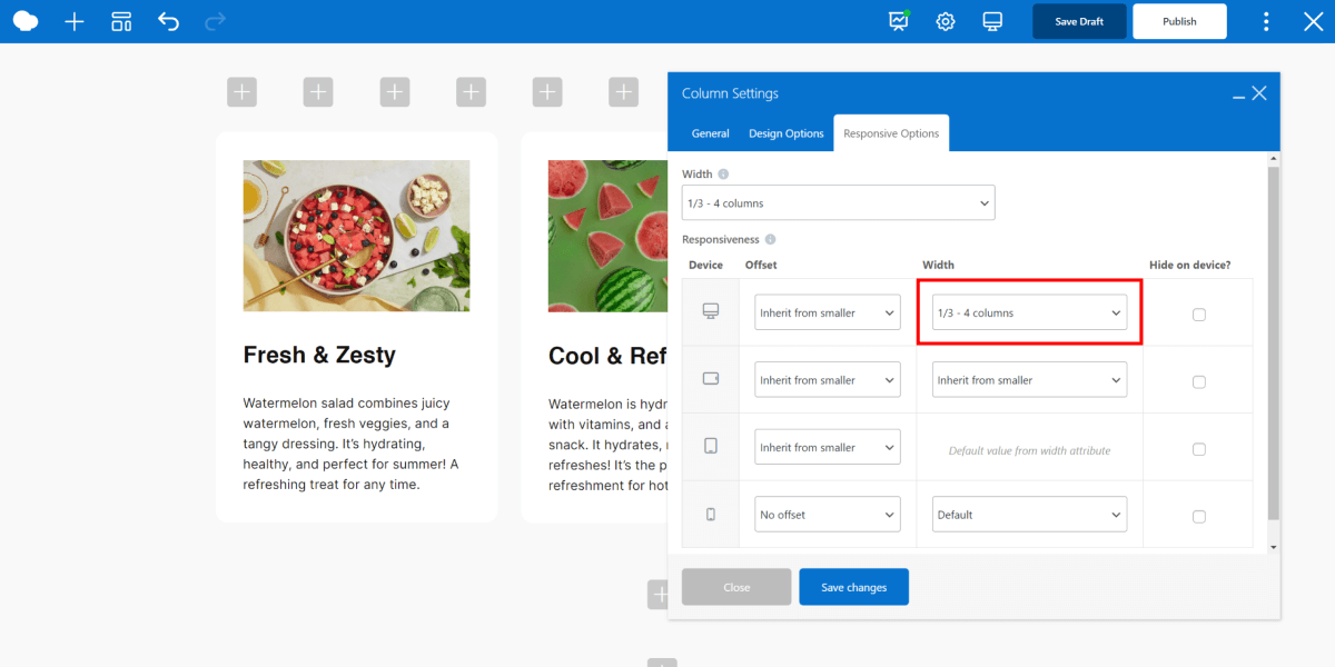 Adjusting column width for desktop devices in WPBakery