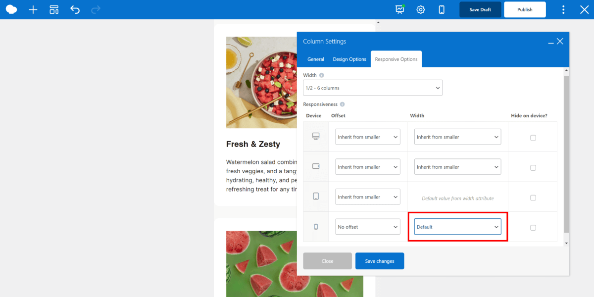 Adjusting column width for mobile devices in WPBakery