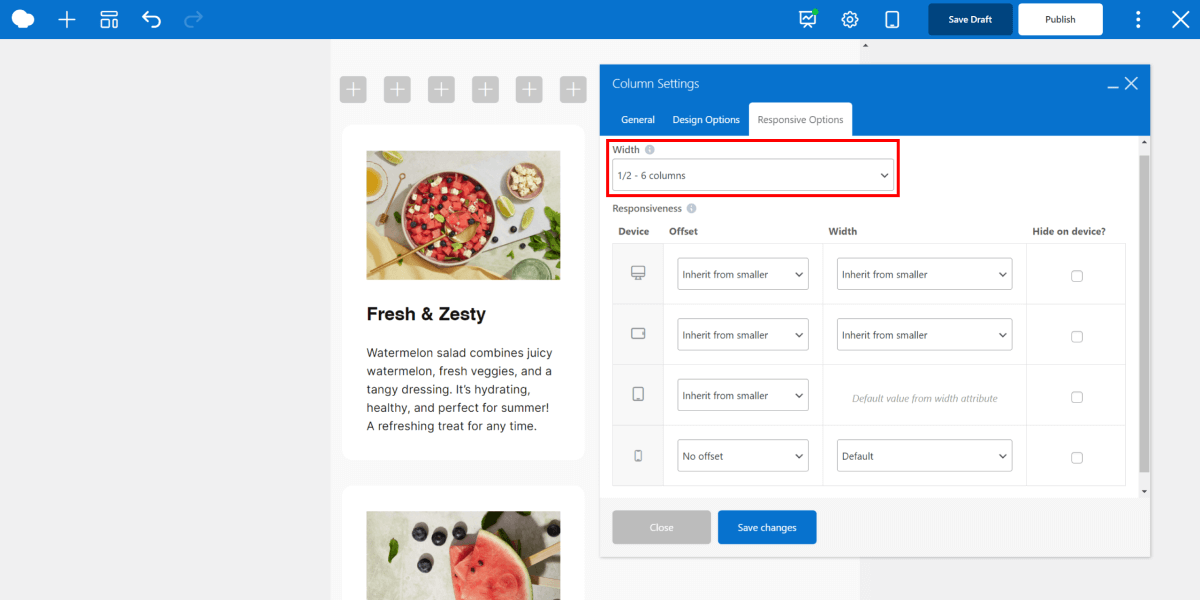 Adjusting column width for tablet devices in WPBakery