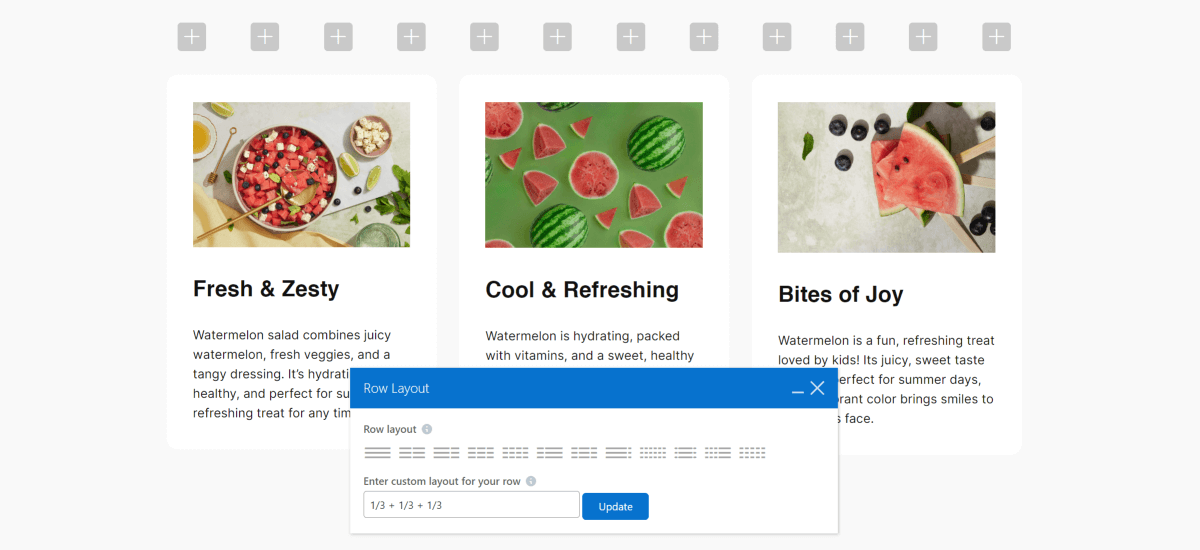 Creating a row with three columns in WPBakery Page Builder