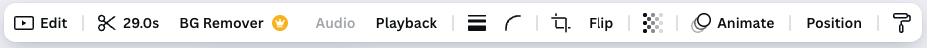 Screenshot showing a toolbar to edit videos in Canva.