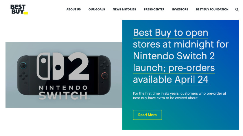 Screenshot of Best Buy Corporate homepage
