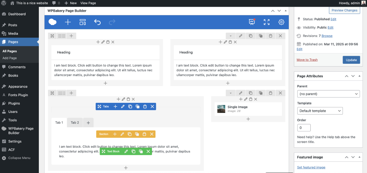 Screenshot of WP Bakery Page Builder