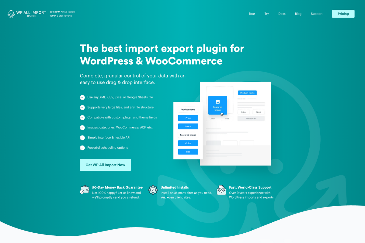 Screenshot of the WP All Import plugin homepage