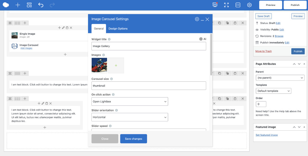 Screenshot of a WPBakery content element being added to a page