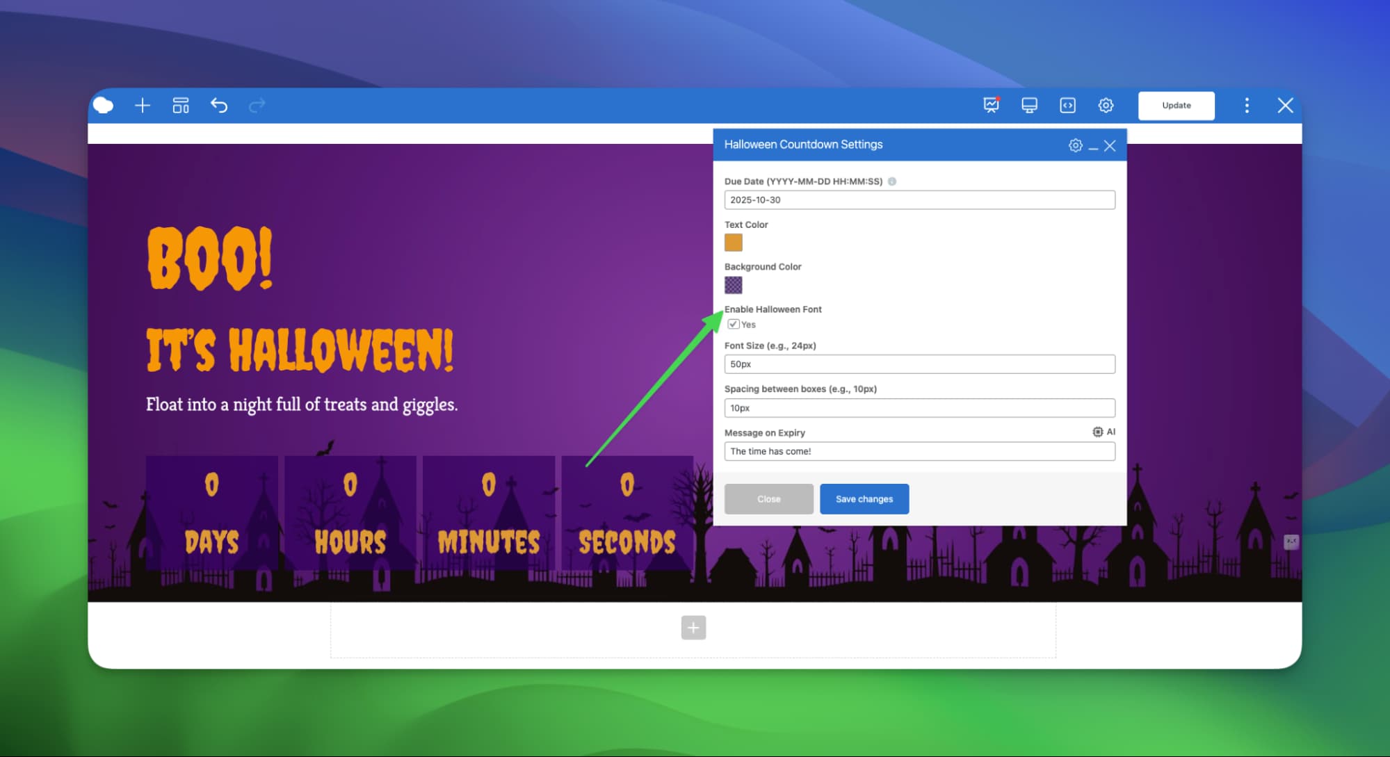 Halloween theme countdown timer - build by WPBakery