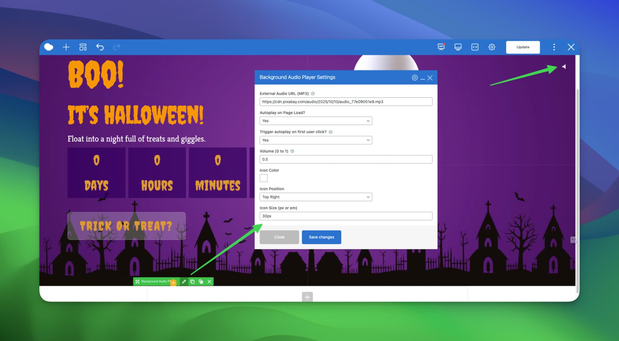 background audio player element - built with WPBakery GPT
