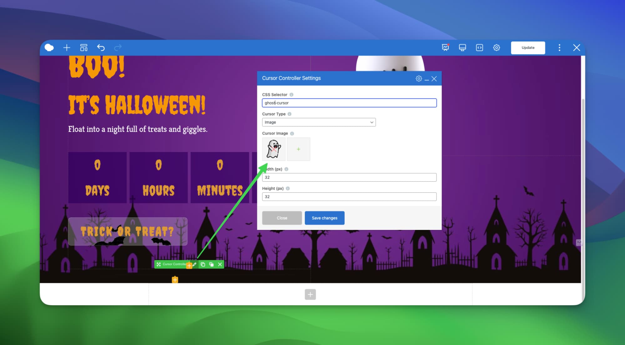 custom cursor element built with WPBakary GPT