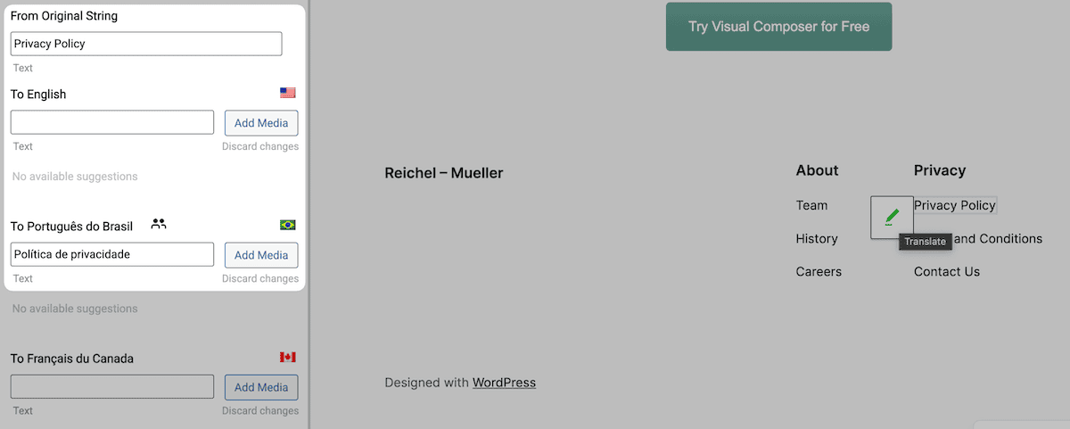 Translating links within TranslatePress.