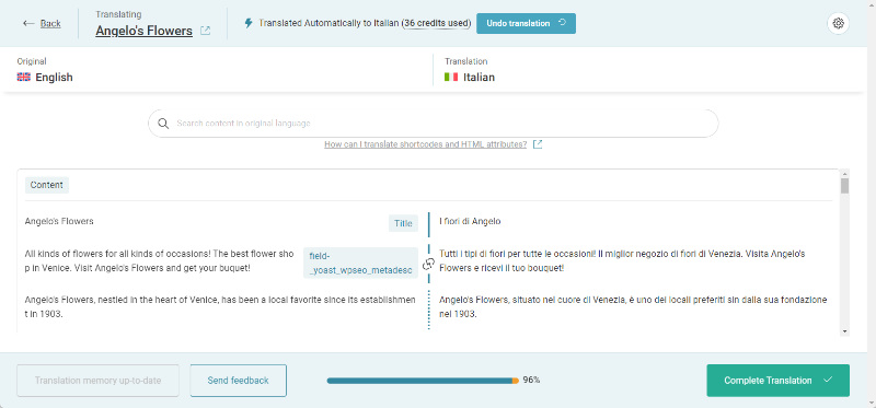Screenshot of WPML's editor
