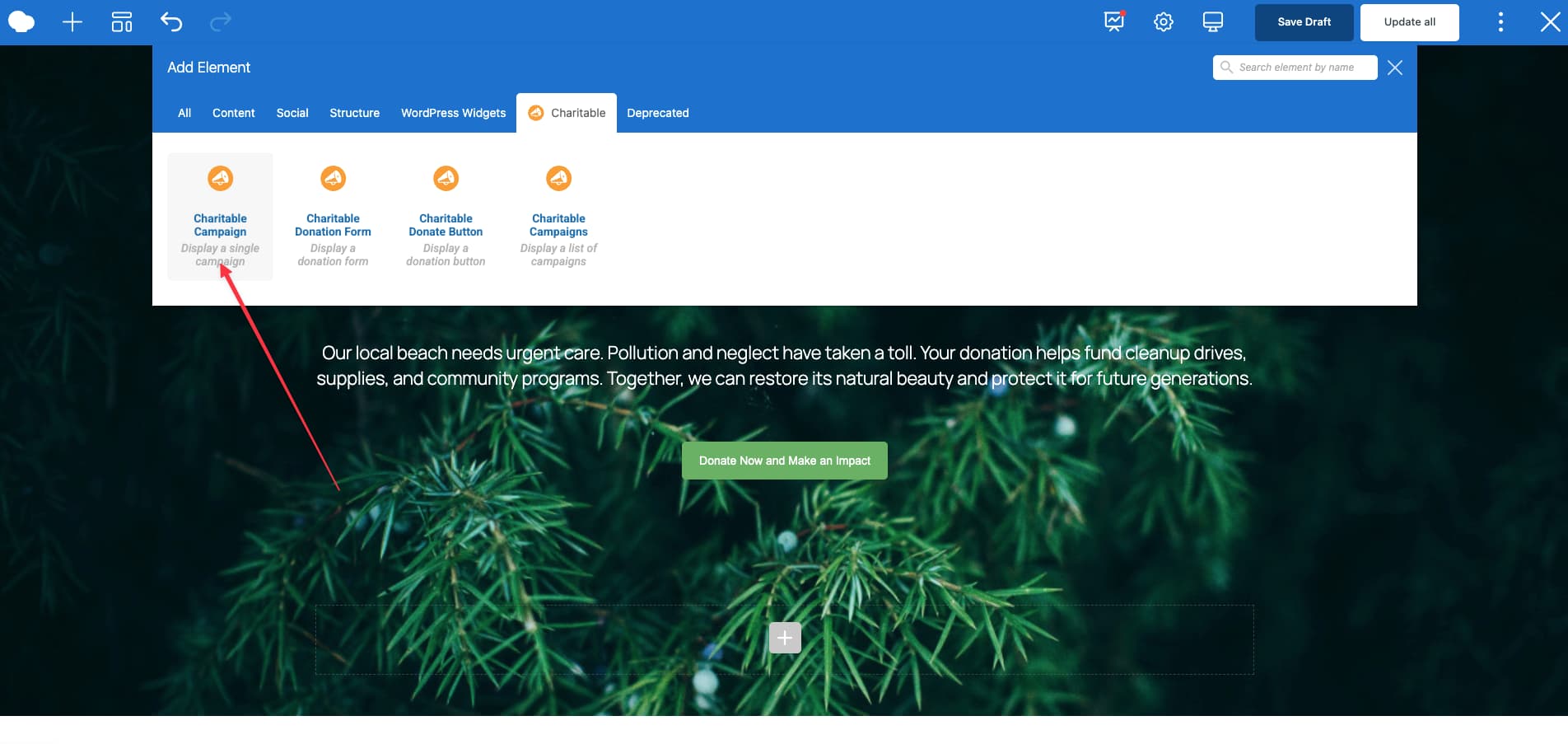 WPBakery Charitable element adding modal WPBakery Charitable element adding modal