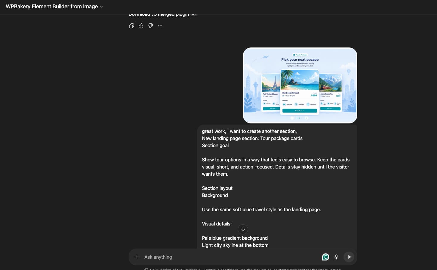 Convert the updated section into WPBakery elements using Image GPT