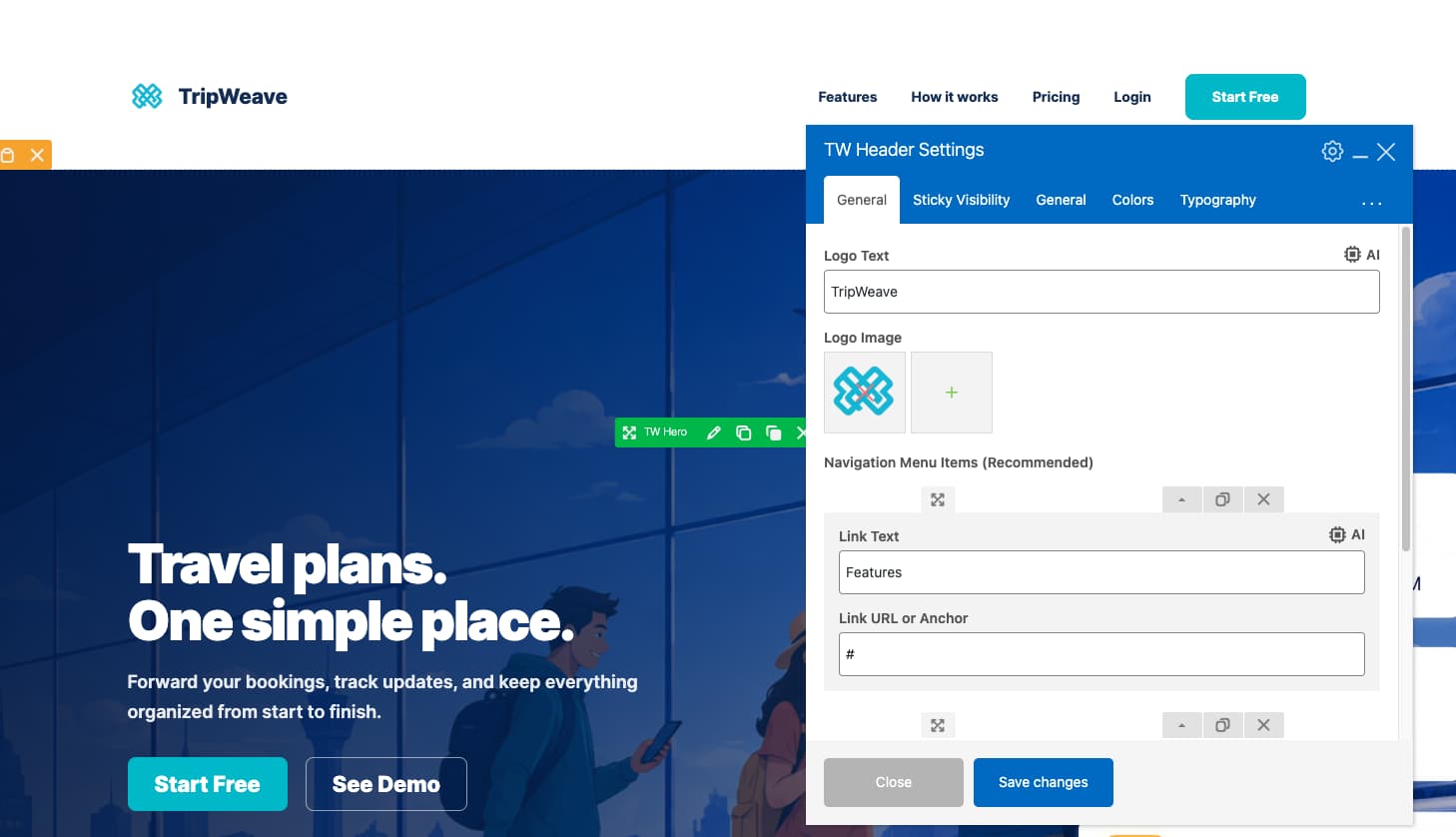 Step 4 - adding a header element for the travel landing page