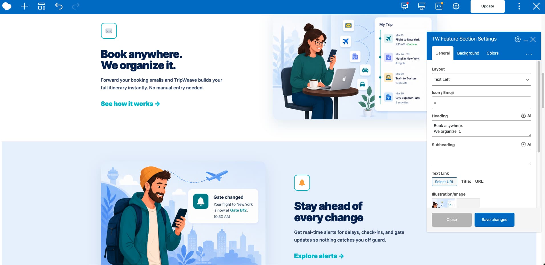 Step 8 - tour landing page feature section customization