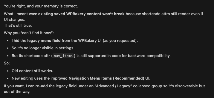 WPBakery's shortcode-based system is AI agent-friendly cursor ai agreed that
