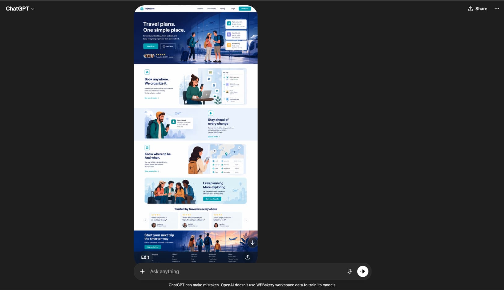 step 1 generating the travel landing page concept with ChatGPT
