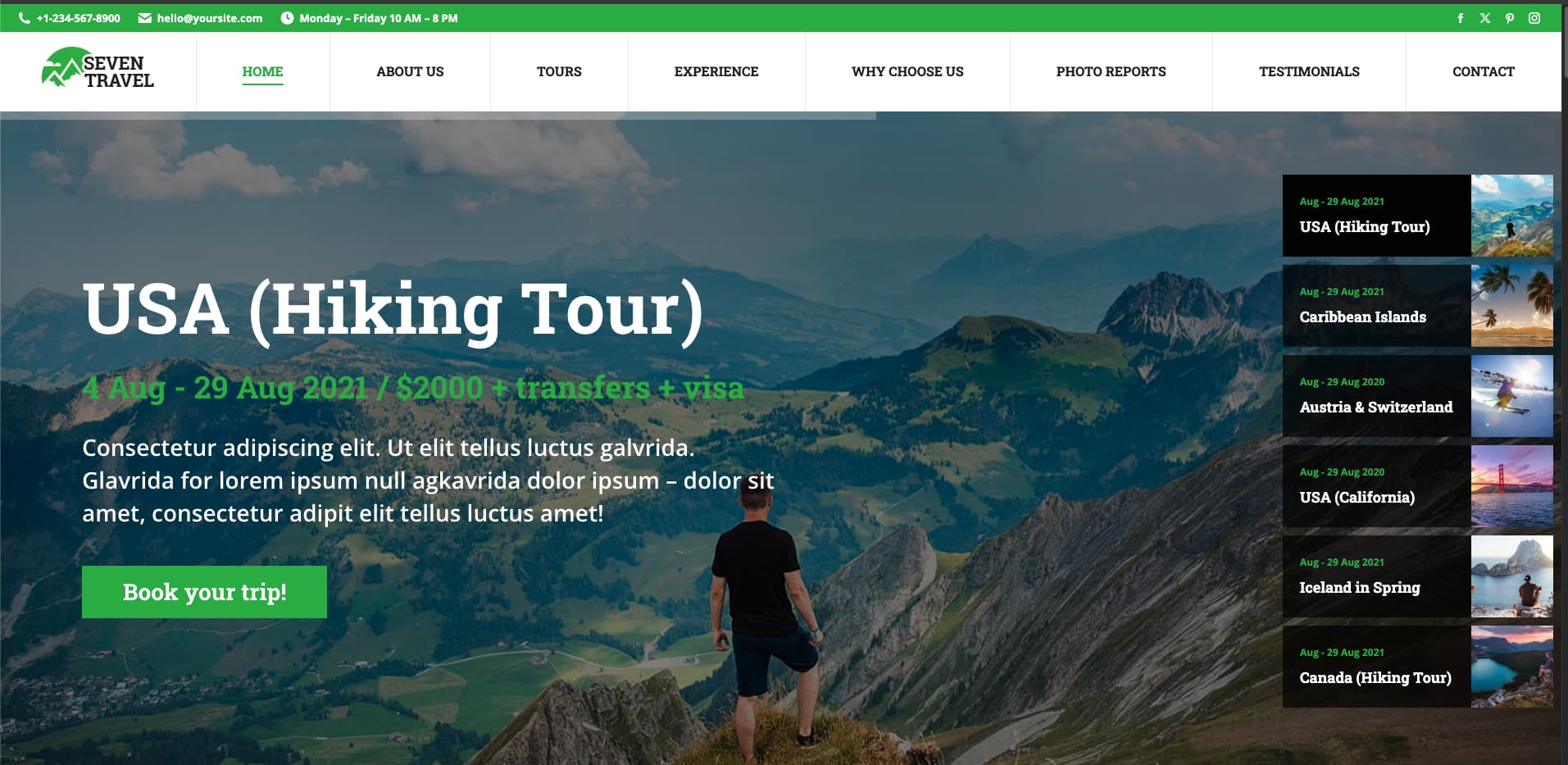 Wanderers is a dedicated travel and tourism theme from Qode Interactive's Mikado Themes. It costs $85 on ThemeForest and comes with WPBakery bundled, Slider Revolution included, and a Tours Module that handles tour listings, filtering, booking, and destination pages out of the box. It has 1,237 sales and was last updated in May 2025, which is a reasonable signal that the theme is actively maintained. The theme is built for travel agencies, tourist guides, travel bloggers, and adventure tour operators. It includes premium images, WooCommerce support for selling packages, and WPML compatibility for multilingual sites. Contact Form 7 is included for lead capture forms. The package comes with 6 months of support and lifetime updates. If you are building a travel agency site from scratch and want a WPBakery-ready theme that covers the full suite of travel-specific elements, Wanderers is one of the more complete options at that price point. The7 Expedition template