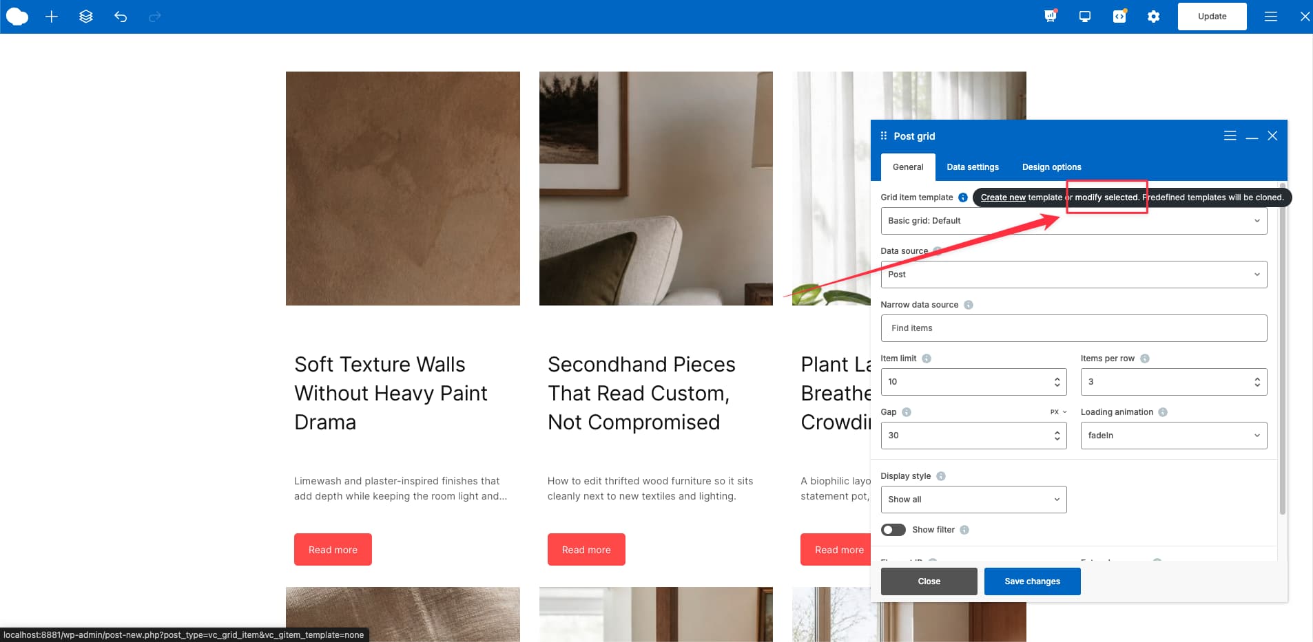 Add the first Post Grid element to archive page - WPBakery